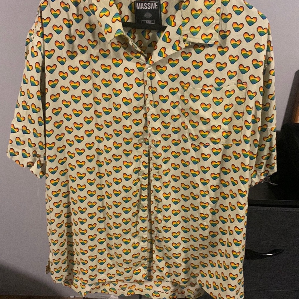 Mens large take pride gay pride button up shirt